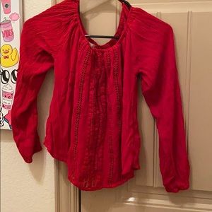 long sleeve off the shoulder red top